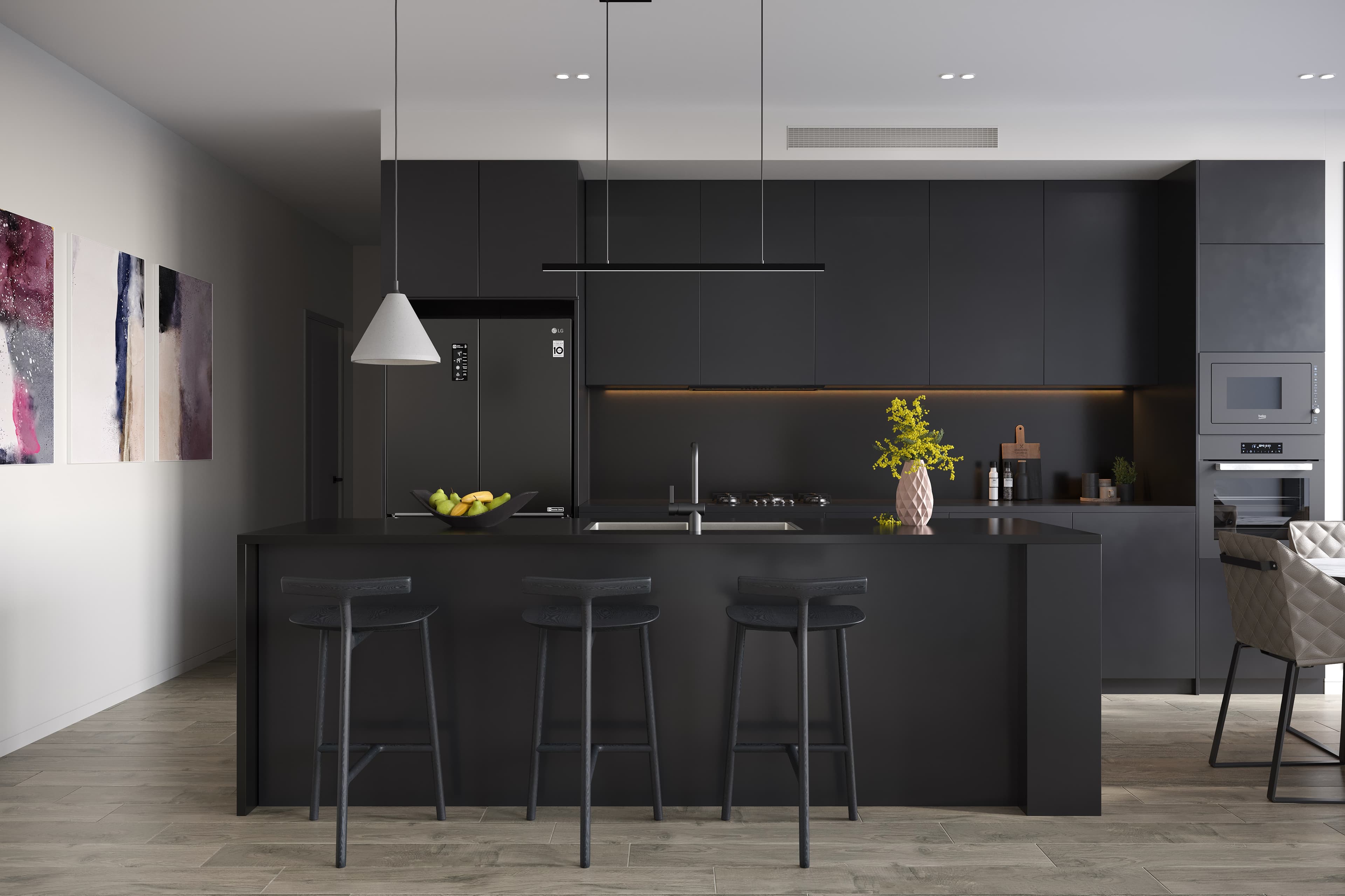 Penthouse C1502 kitchen (dark palette)